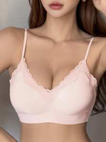 DAZY Áo ngực nữ phối ren, không đường may, nâng nhẹ, có dây đeo điều chỉnh được. - Hồng - Xem 7