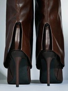 SHUZIA Women's Glamorous Pointy Toe Fold-Over Calf Stiletto Heel Knee High Boots For Christmas - Chocolate Brown - View 5