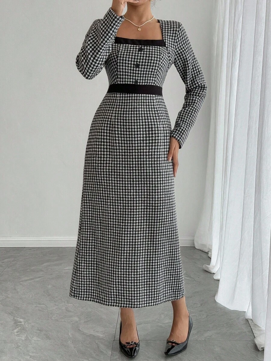 DAZY Women's Elegant Knitted Dress, Autumn/Winter New Arrival Maxi Dress - Black - View 1