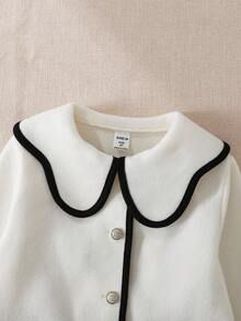 Elladie kids 1pc Young Girl' Comfortable Casual Elegant Contrast Collar Button Front Pocket Long Sleeve Jacket, Suitable For Autumn/Winter Daily Wear Fall - Multicolor - View 7