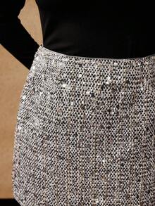 MOTF PREMIUM 秋冬款粗花呢亮片装饰迷你裙 - 銀色 - 查看 2