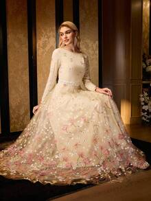 MOTF Soiréza 女士网眼刺绣长袖A字连衣裙 - 彩色 - 查看 5