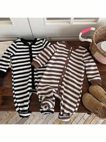 Set de 2 piezas Mono casual de punto a rayas con cuello redondo para bebé niño - Multicolor - Ver 5