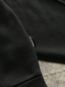 AXEPEAK 大码男士几何印花长袖休闲宽松连帽运动衫 - 黑色 - 查看 5