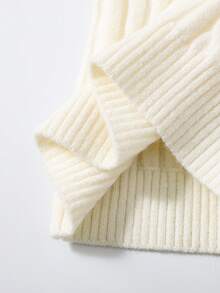 少女高领半拉链粗针织休闲毛衣，适合居家、外出、派对、返校、秋冬季、圣诞节和万圣节等场合。 - 白色 - 查看 8