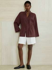 Aveloria Modichic Fashionable Stylish Long Sleeve Shirt With Drawstring Decoration At Cuffs - Brown - View 6