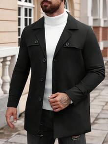 Manfinity Homme Áo khoác gió tay dài đơn giản, màu đen, đơn sắc, thường ngày dành cho nam, áo khoác len nam, áo khoác dạ nam, giải trí hàng ngày, chuyến đi cuối tuần, hoạt động ngoài trời, thám hiểm du lịch, môi trường làm việc thoải mái hoặc những dịp bán trang trọng, quà tặng bạn trai/chồng, quà kỷ niệm, cho mùa thu - màu đen - Xem 5