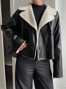 Livesso Women Faux Fur Lined Loose Regular Jacket, Autumn Fleece Lined,Winter