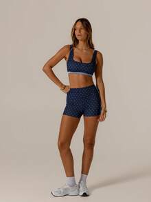 Aralina 休闲装对比波尔卡圆点套装可爱夏季短裤和可爱夏季上衣完美的机场装，适合女性和 7 月 4 日 - 藏蓝色 - 查看 7