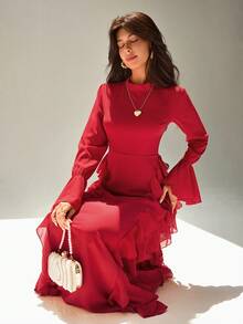 Chiquease Women's Romantic Style Long Dress With Ruffle Hem Party Dress Wedding Guest Dress For Women Graduation Dress Prom Dress Elegant Dresses Red Dress Christmas Women's Clothing New Year Dress Formal Clothing - Red - View 7