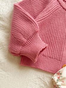 Vintaside Kids 2 件套女婴碎花毛衣夹克和连衣裙套装，春秋 - 藕粉色 - 查看 5