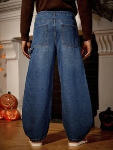 Manfinity Homme Quần jeans ống rộng dáng rộng màu xanh đậm dành cho nam - Rửa trung bình - Xem 2