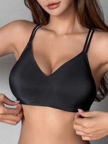 DAZY 1pc Wireless Criss-Cross Back Minimalist Lift Bra For Women Lingerie For Women - Black - View 3