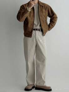 DAZY Men's Solid Brown Suede Faux Fur Jacket, Autumn