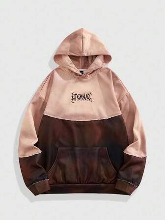 Street Life Men's Fashionable Street Gothic Hoodie With Letter Print, Two-Tone, Drop Shoulder, Loose Fit, Pocket, Autumn/Winter