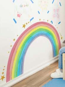 SHEIN 1 Hình dán tường ngôi sao năm cánh cầu vồng cỡ lớn – Hình dán tự dính dùng để trang trí tường cho phòng trẻ em, phòng khách và phòng ngủ. - Nhãn dán tường - Xem 4