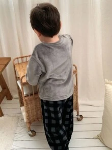 DAZY 2pcs Toddler Boys' Casual Round Neck Long Sleeve T-Shirt And Plaid Long Pants Pajama Set - Grey - View 2