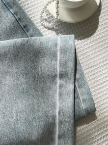 Elamini 女式刺繡蝴蝶插袋水洗寬褲寬鬆牛仔褲 - 淺色水洗藍 - 查看 4