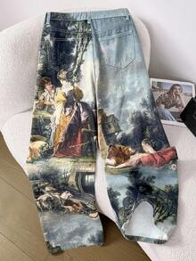 Comfortcana 人像和植物印花闊腿牛仔褲 - 彩色 - 查看 2