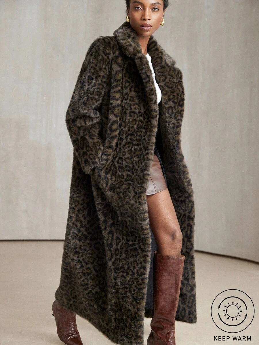 Aveloria Modichic Fashionable Versatile Chic High-End Long Stylish Minimalist Leopard Print Slimming Faux Fur Jacket For Women - Brown - View 1