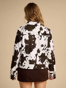 ROMWE Hippie Chaqueta/abrigo de manga larga con estampado de vaca de patrón animal sexy retro Y2K para mujeres - Multicolor - Ver 3