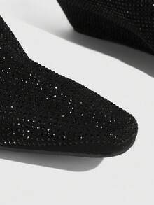 CUCCOO SZL Bottes cheville et bottines courtes pour femmes à bout carré, talon compensé, entièrement ornées de strass. Glamour et sexy pour les fêtes et les mariages