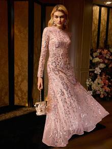 MOTF Soiréza 女式亮片刺绣优雅长袖美人鱼下摆晚会礼服