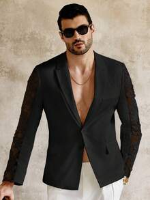 HIMLAND Áo khoác blazer nam phối ren, kiểu dáng thường ngày, đa năng, thích hợp đi làm, đi nghỉ mát, đi biển, làm quà tặng cho chồng/bạn trai, phong cách đơn giản, thời trang. - màu đen - Xem 7