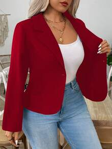 Elenzga Áo khoác blazer cổ điển thanh lịch, cao cấp, tay dài, thu/đông - Đỏ - Xem 7