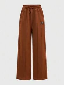 Girlism 青少年女孩返校休闲运动街头服饰棕色两件套，长袖短款褶饰 T 恤和直筒运动裤 - 棕色 - 查看 9
