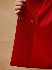 MOTF PREMIUM 大码斜领纯色西装外套（配链条腰带） - 紅色 - 查看 8