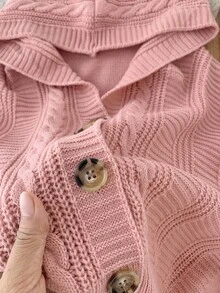 SHEIN Chaqueta de punto con capucha de unicolor informal para niña en otoño/invierno - Rosa - Ver 4
