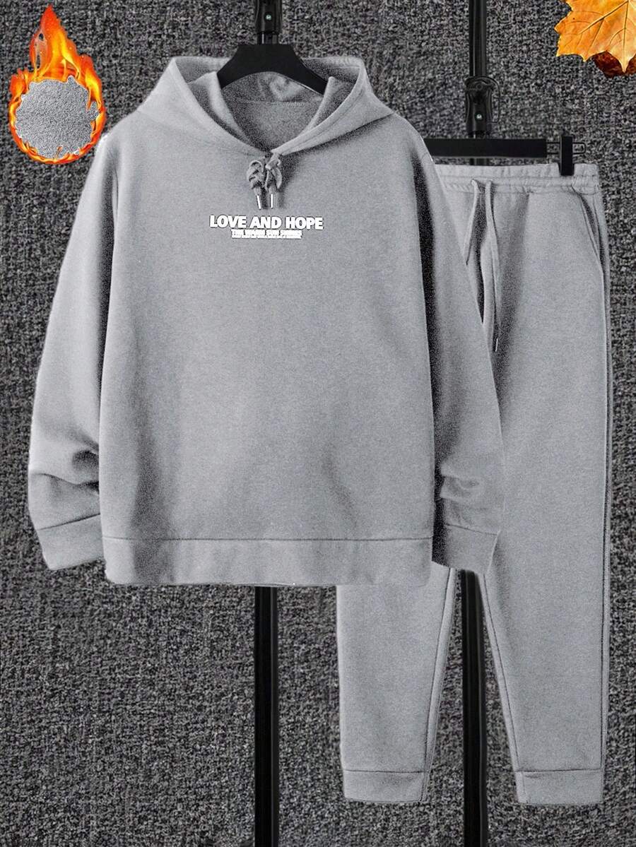RueChic 2 Stücke Herren Lässig Fleece Sweatshirt & Jogginghose Set - Grau - Übersicht 1
