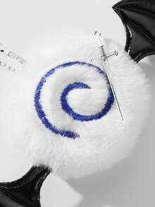 ROMWE Goth 1 件日式复古哥特式可爱黑暗恶魔天使翅膀毛绒漩涡十字剑装饰 DIY 串珠钥匙扣包饰，适合女士/女孩日常佩戴，节日礼物 - 彩色 - 查看 7