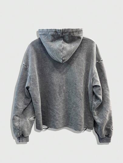 Street Life Men Vintage Shiny Pentagram Pattern Loose Fit Hoodie Sweatshirt, Fall