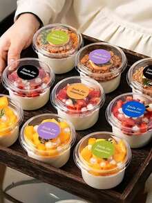 SHEIN 25/50 Pieces Reusable Cake Cups, With Lids Cold Brew Yogurt Coconut Jelly Oatmeal Cups, Durable And Shatterproof Yogurt Cups, Cream Cake Boxes, Transparent Dessert Cups, Suitable For Cakes, Mousse, Cupcakes, Ice Cream Disposable Circular Mousse Cup Cheesecake Dessert Ice Cream Ice Cream Yogurt Milkshake Cup Transparent Packaging Box - Transparent - View 5