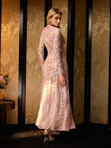 MOTF Soiréza 女式亮片刺绣优雅长袖美人鱼下摆晚会礼服