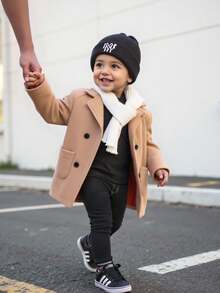 2pcs Unisex Baby Casual Khaki Jacket With White Scarf, Baby Boy & Baby Girl Autumn/Winter Back To School Fashion Fall