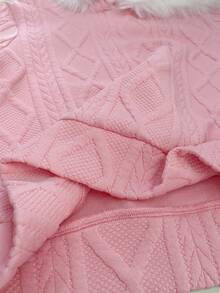SHEIN LMoss Kids 2件套少女纯色连帽人造毛皮装饰休闲运动衫和紧身裤套装 - 粉色 - 查看 6
