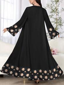 SHEIN Najma 女式白色仿刺绣花卉印花长袖休闲阿拉伯长袍，春秋季 - 彩色 - 查看 2