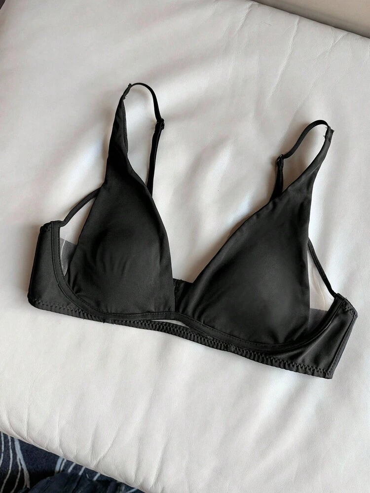 Adjustable Strap Mesh Patchwork Lightly Padded Backless Bra For Women Lingerie For Women
