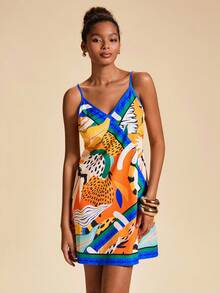 Travachic Vacation Woven Retro Print Camisole Bodycon Mini Dress For Women,Summer Beach Outfits,Christmas Party Clothes, New Year Look, Thanksgiving Outfits