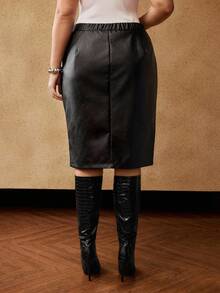 MOTF PREMIUM 复古百搭前开衩中长裙 - 黑色 - 查看 3