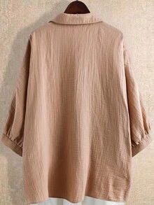 Linhara Áo sơ mi họa tiết tay giữa màu trơn cỡ lớn, cài nút phía trước, thường ngày - màu nâu - Xem 2