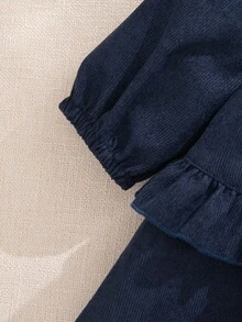 Souflis 法式复古2025秋冬新款休闲长袖藏青色超大白领连衣裙，适合外出、上学、聚会、派对等场合 - 藏蓝色 - 查看 6