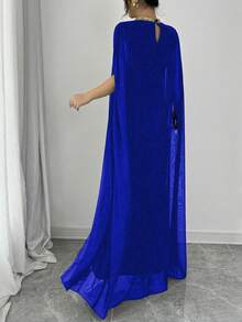 Elenzga 拼色装饰立领优雅蝙蝠袖美人鱼下摆时尚连衣裙，适合派对和宴会，女士长款女装