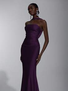 SHEIN Belle Elegant, Romantic, Sexy, Minimalist, Light Yellow Knitted Elastic Strapless Backless Bodycon Dress, Fashionable, Influencer Style, Suitable For Holidays, Parties, Weddings, Bridesmaid