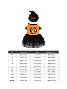 SHEIN X Care Bears 1套卡通图案印花宠物裙，薄纱裙，含魔术帽，猫咪服装，狗狗服装，款式多样。尺码XXS-XXXXL，特小号，特大号，Trick-Or-Sweet熊 - 彩色 - 查看 3