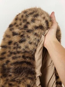 Amplova 秋冬女士时尚不对称领仿皮草豹纹夹克 - 彩色 - 查看 10