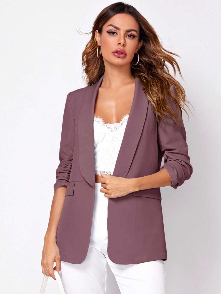 SHEIN Clasi 女士纯色优雅梭织办公室长袖西装外套秋冬装 - 淺灰紫 - 查看 1
